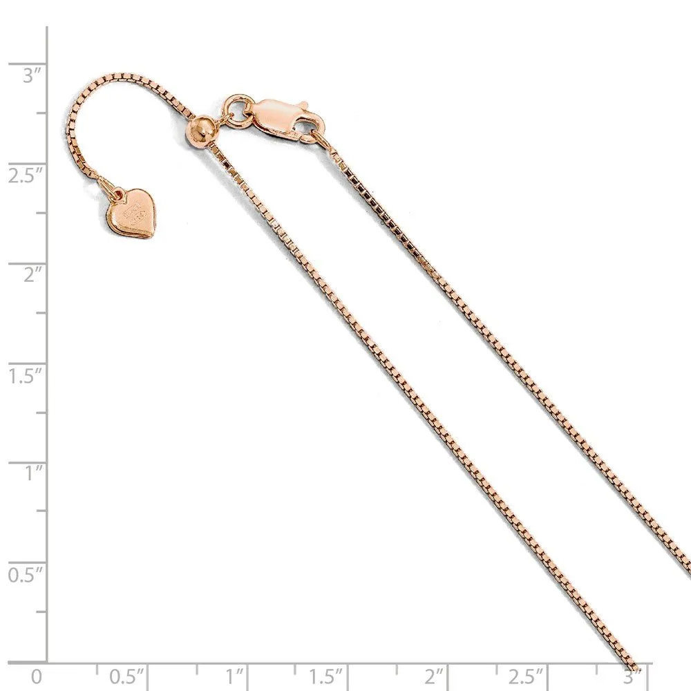 0.95mm Rose Gold Tone Sterling Silver Adj. Box Chain Necklace, 22 Inch