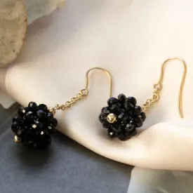 14K Gold Dangling Earrings with Black Beads