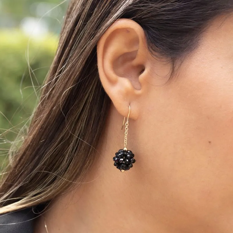 14K Gold Dangling Earrings with Black Beads