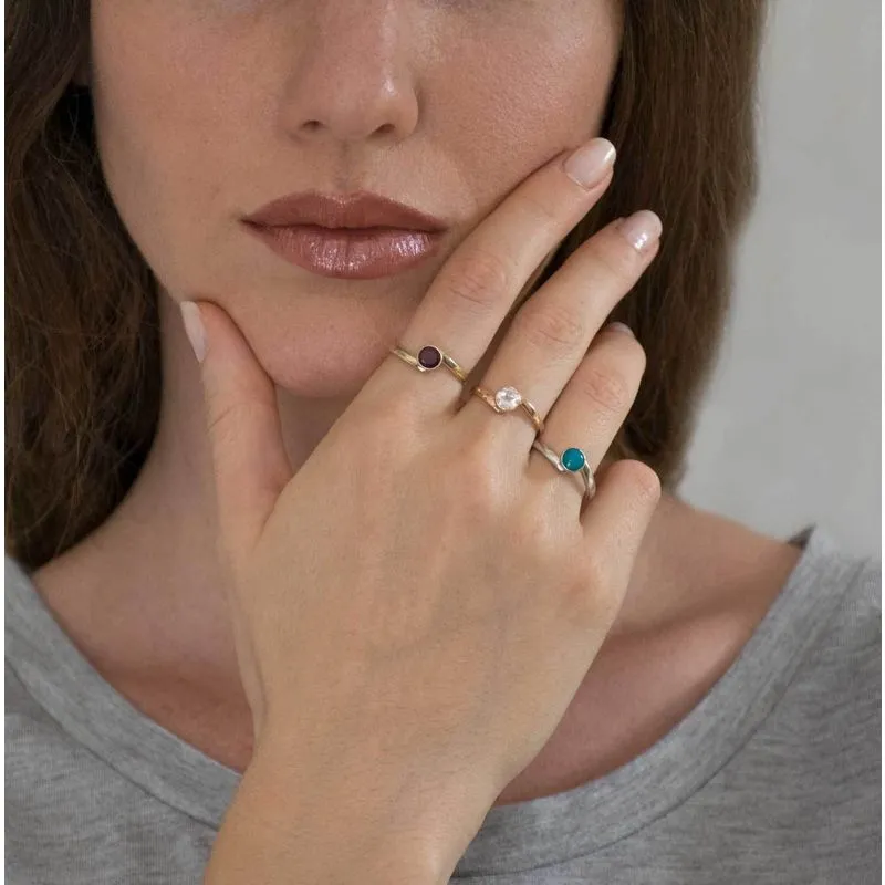 14K White Gold Round Turquoise 5mm Ring