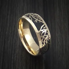 14K Yellow Gold Men's Ring with Tree Branches Custom Made Band