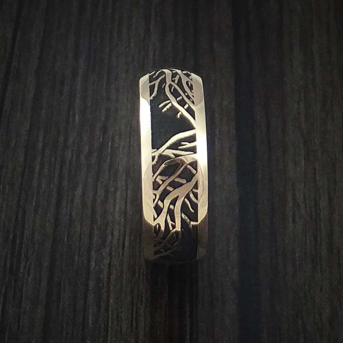 14K Yellow Gold Men's Ring with Tree Branches Custom Made Band