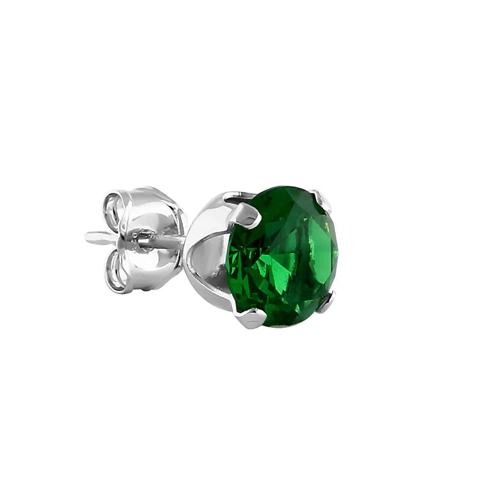 1.5ct Sterling Silver Round Green CZ Stud Earrings 6mm