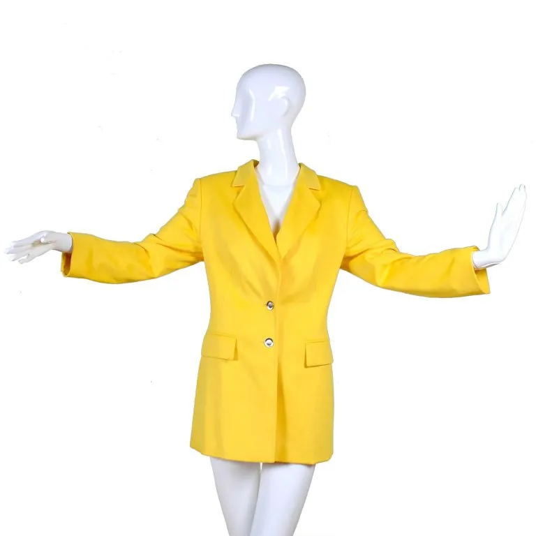 1990's Escada Margaretha Ley Bright Yellow Blazer Rabbit Fur Wool Blend Jacket Deadstock