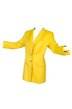 1990's Escada Margaretha Ley Bright Yellow Blazer Rabbit Fur Wool Blend Jacket Deadstock