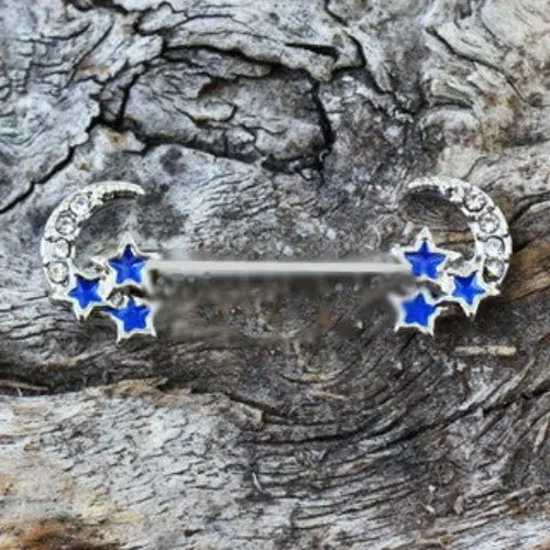 Sparkling Moon and Star Nipple Bar in 316L Stainless Steel