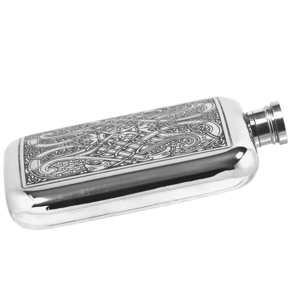 6oz Pewter Hip Flask with Intricate Celtic Knot Design