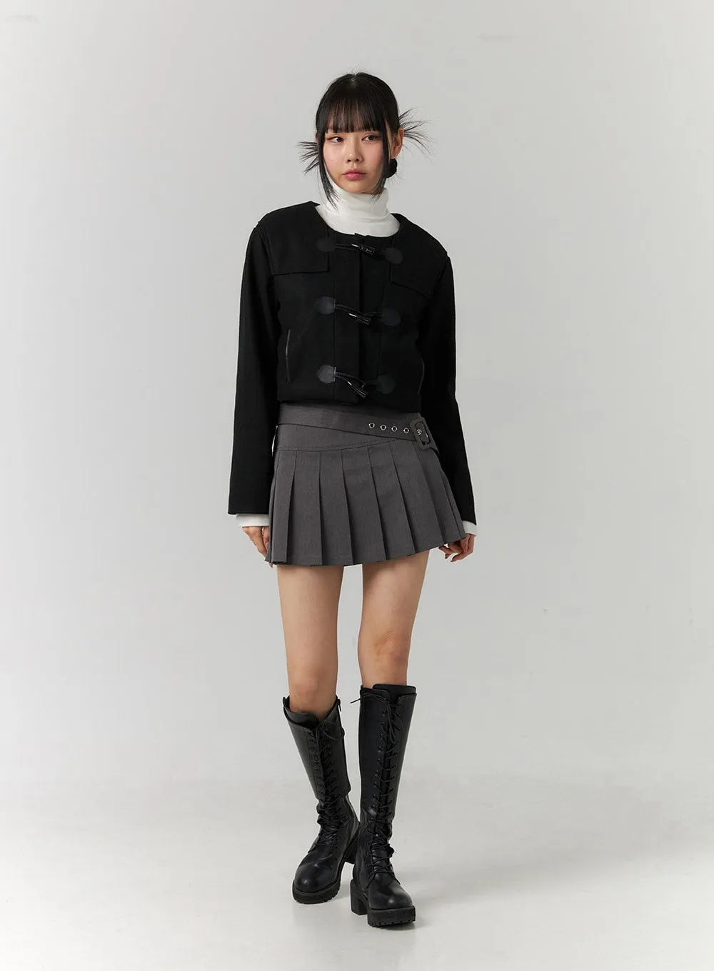 Asymmetrical Belt Pleated Mini Skirt CD308