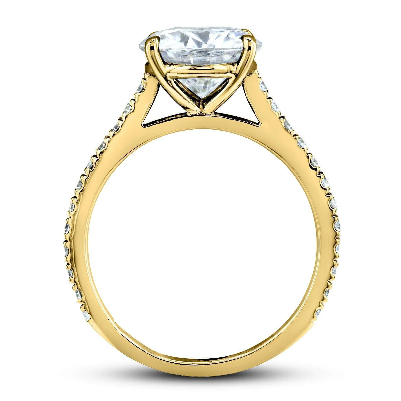 Basket Cathedral 9mm Moissanite and Diamond Ring 14k Yellow Gold