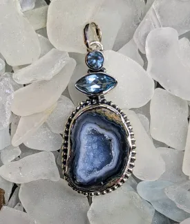 Beautifully Crafted Druzy and Blue Topaz Pendant