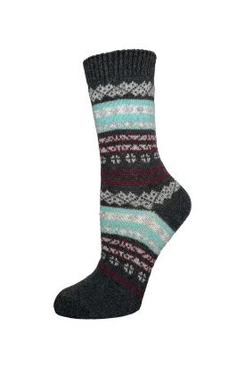 B.ELLA Kathleen Fair Isle Sweater Crew Socks 0638 | Charcoal | Clearance Final Sale