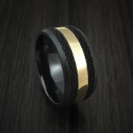 Black Zirconium and 18K Yellow Gold Custom Celtic Pattern Men's Ring