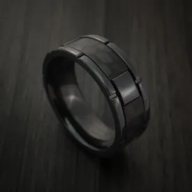 Black Zirconium and Carbon Fiber Weave Pattern Men's Ring Custom Made