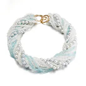 Blue Akoya Pearl, Moonstone & Aquamarine Twist Necklace