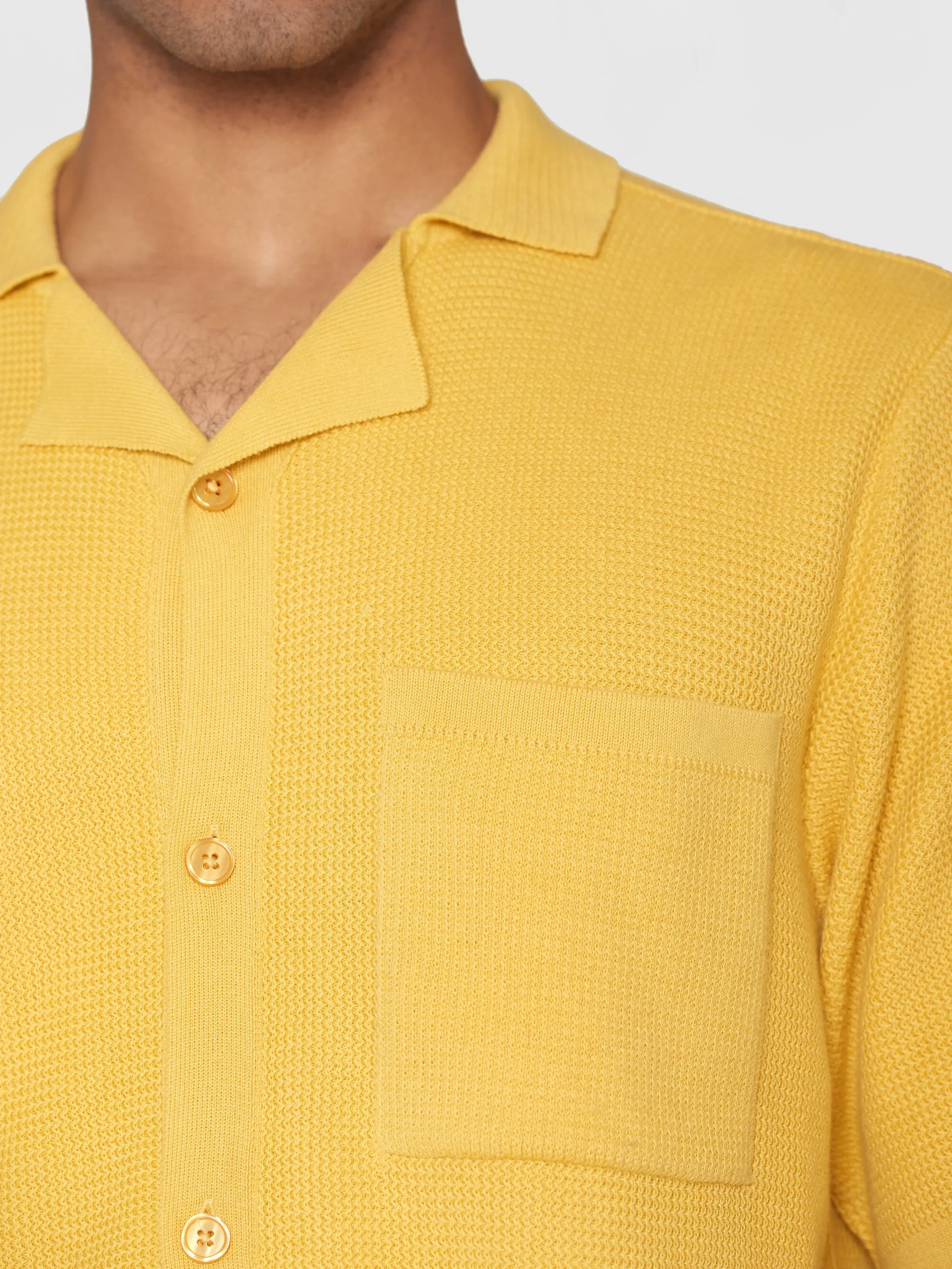 Boxy short sleeve structured knitted shirt - Regenerative Organic Certified™ - GOTS/Vegan - Misted Yellow