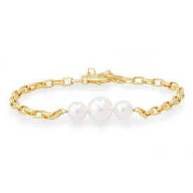 Chain Link Bracelet with 3 Pearls