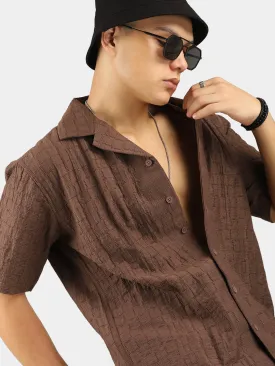 Crotchet Brown Half Sleeve Shirt