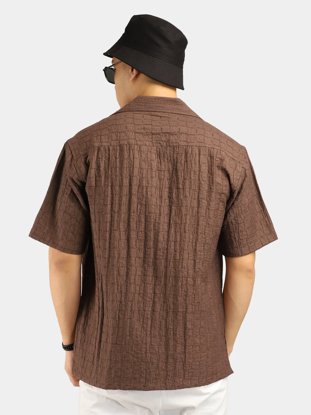 Crotchet Brown Half Sleeve Shirt