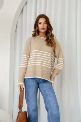 Dana Half Stripe Knit | Camel/White