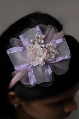 Elegant Lavender Pearl Floral Hairbow with Tulle and Satin Accents