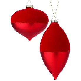 Glass Flocked/Matte Finial Ornaments - Red, 4-6"