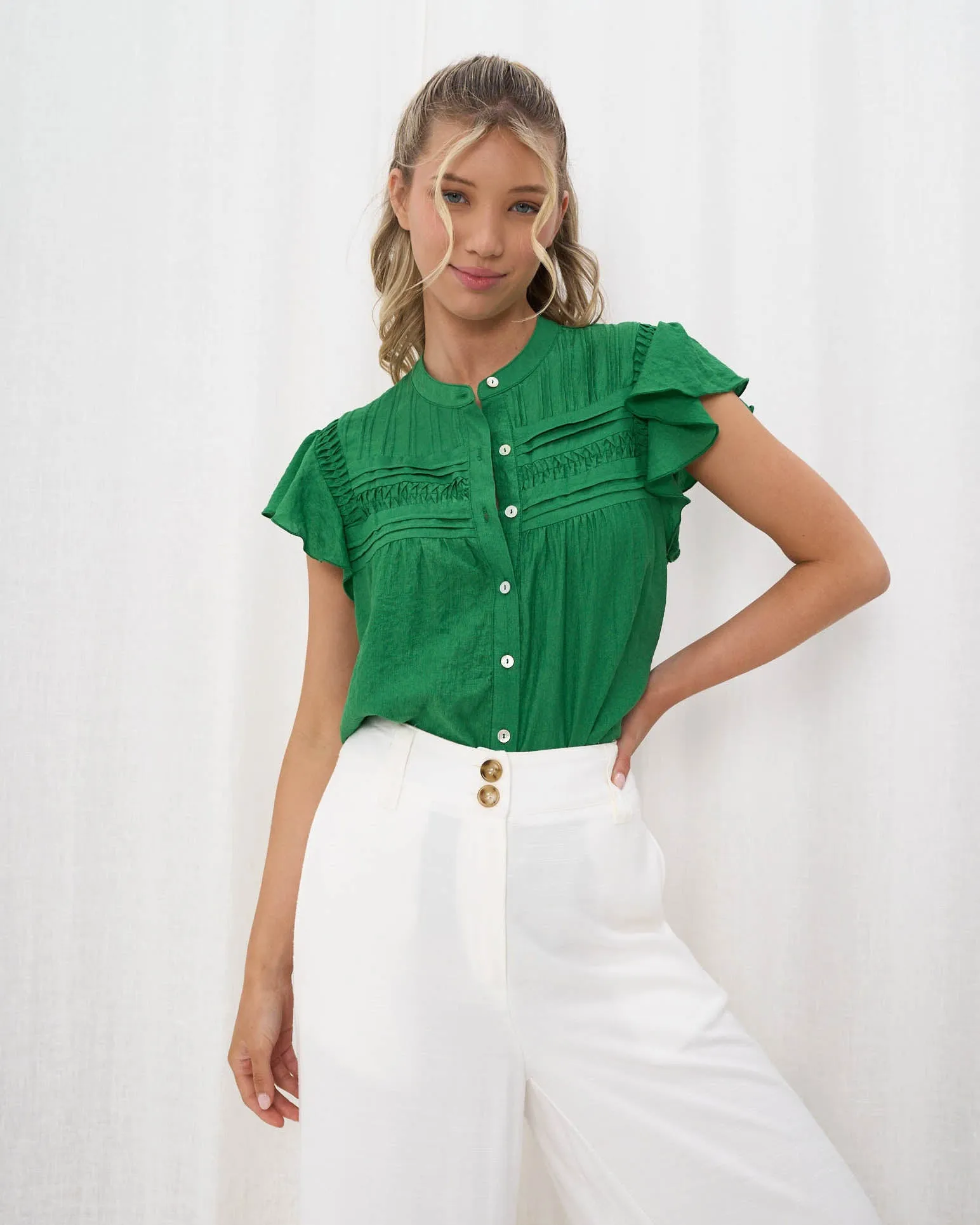 Stylish Jeze Green Cotton Top - Comfortable and Versatile Womens Wear