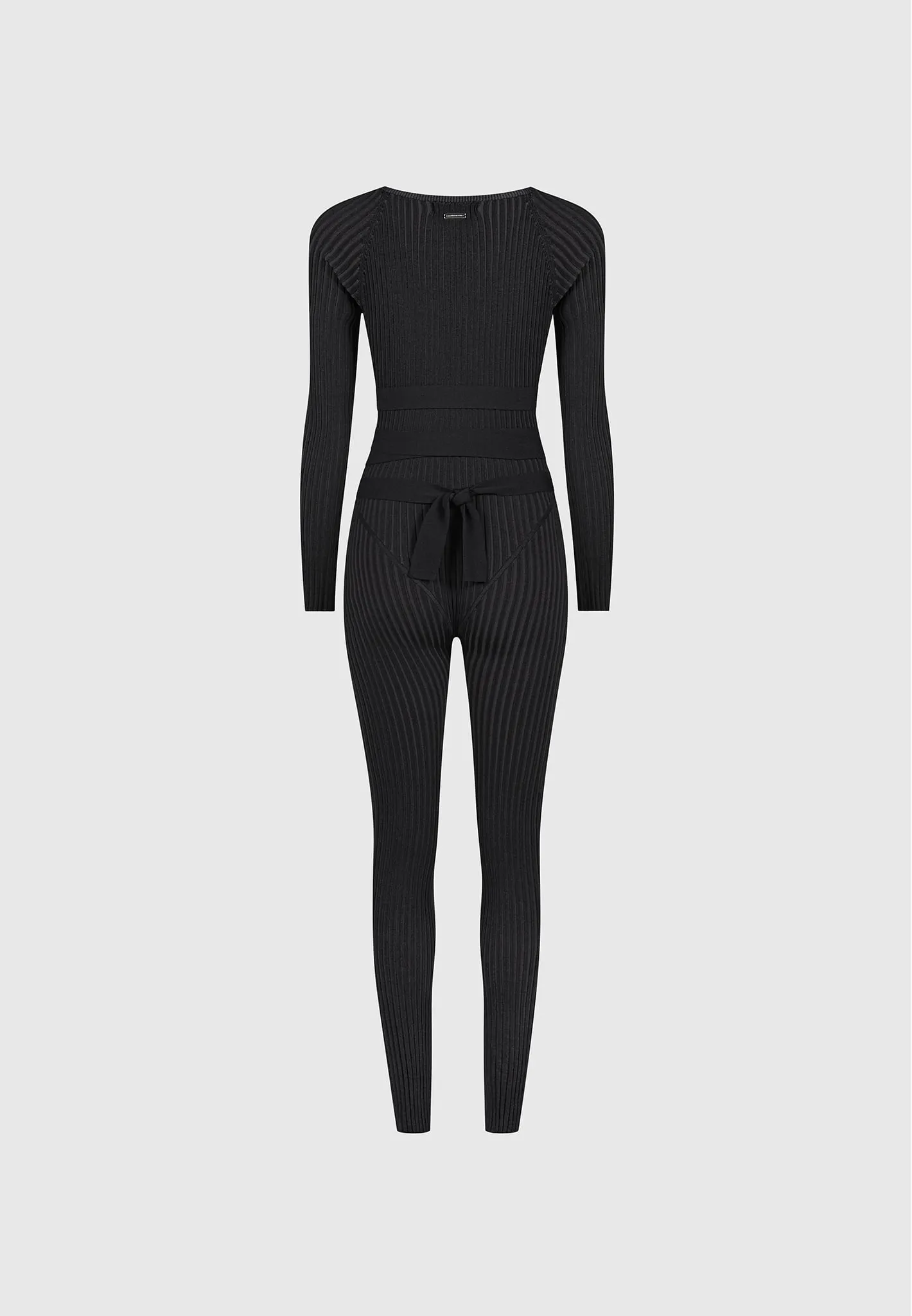 Black Two-Tone Knitted Jumpsuit with Belt - Elegant Sugestion