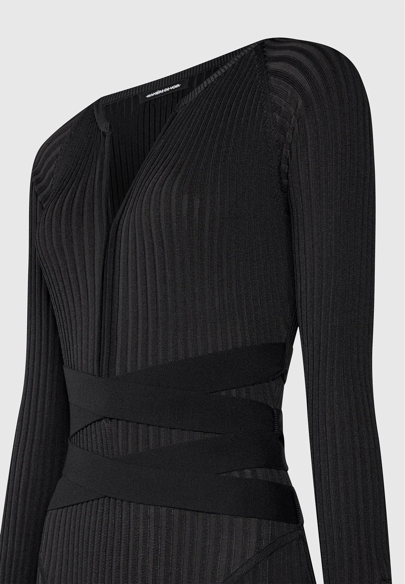 Black Two-Tone Knitted Jumpsuit with Belt - Elegant Sugestion