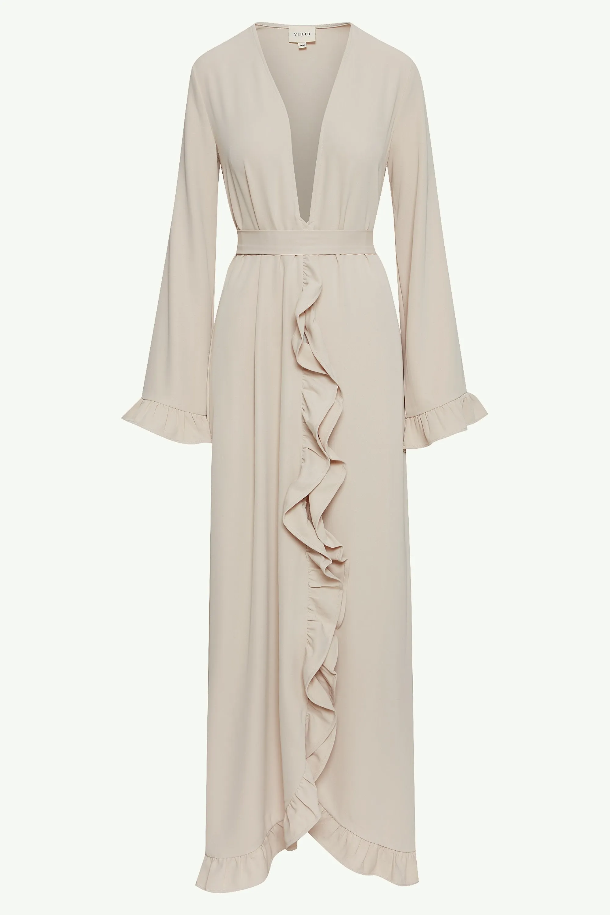 Elegant Stone Mariam Ruffle Open Abaya - Stylish, Chic, and Versatile Outerwear