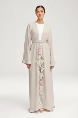 Elegant Stone Mariam Ruffle Open Abaya - Stylish, Chic, and Versatile Outerwear