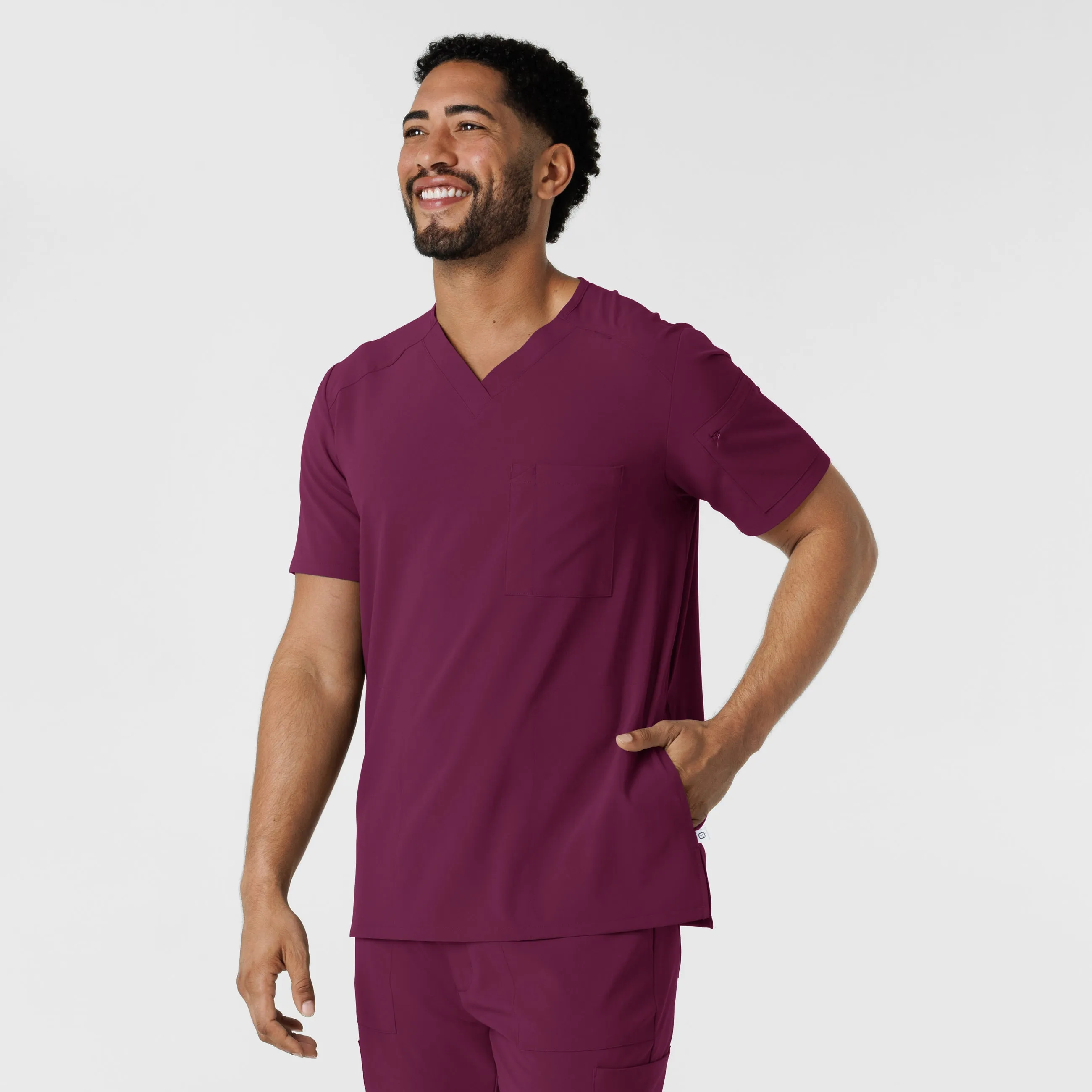 RENEW Men's V-Neck 5 Pocket Scrub Top - Wine