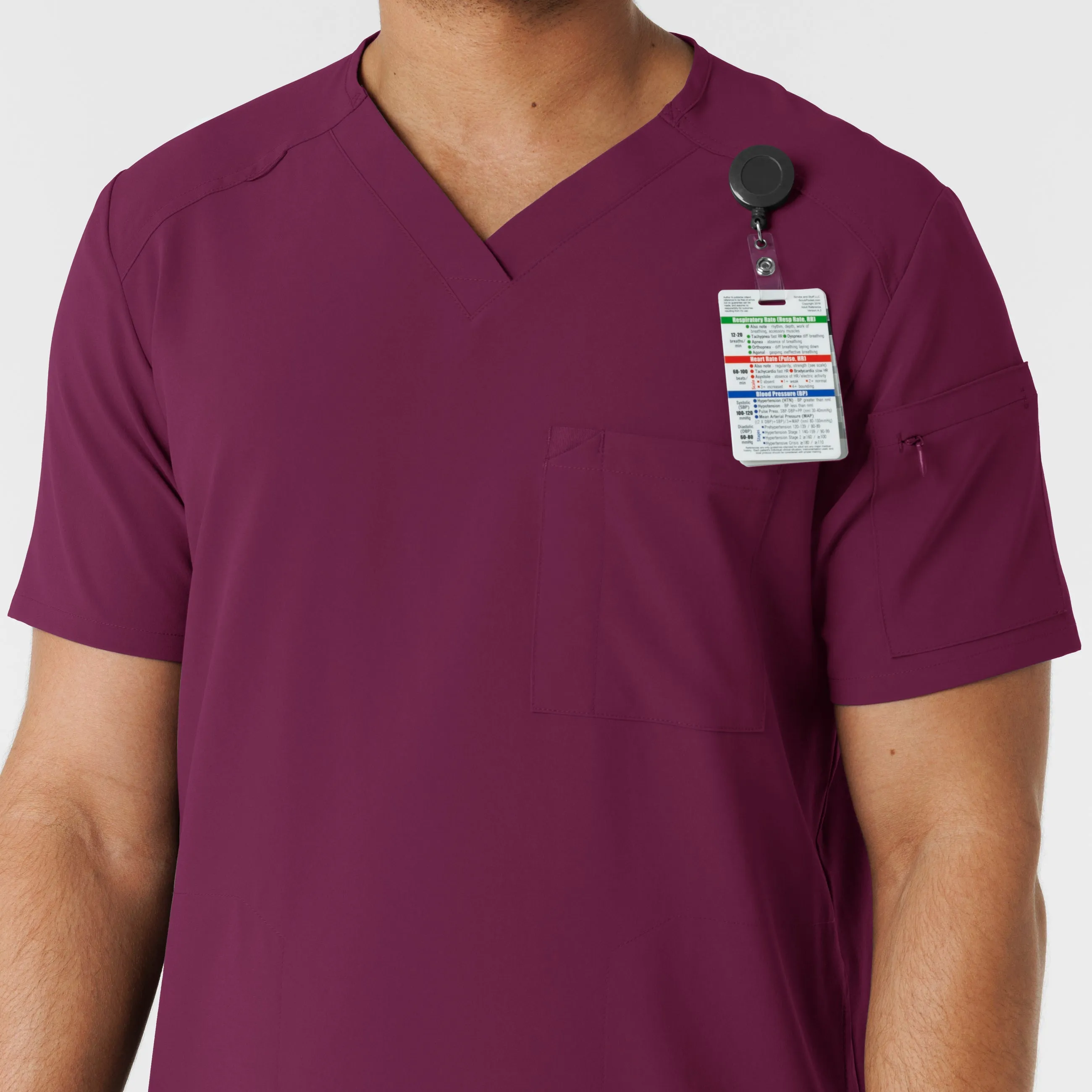 RENEW Men's V-Neck 5 Pocket Scrub Top - Wine