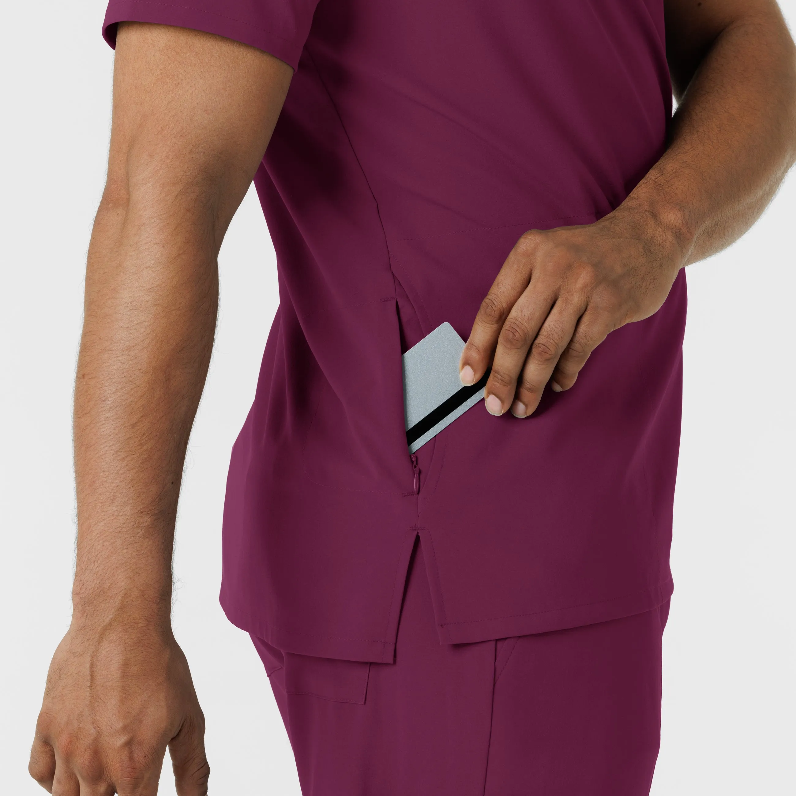 RENEW Men's V-Neck 5 Pocket Scrub Top - Wine