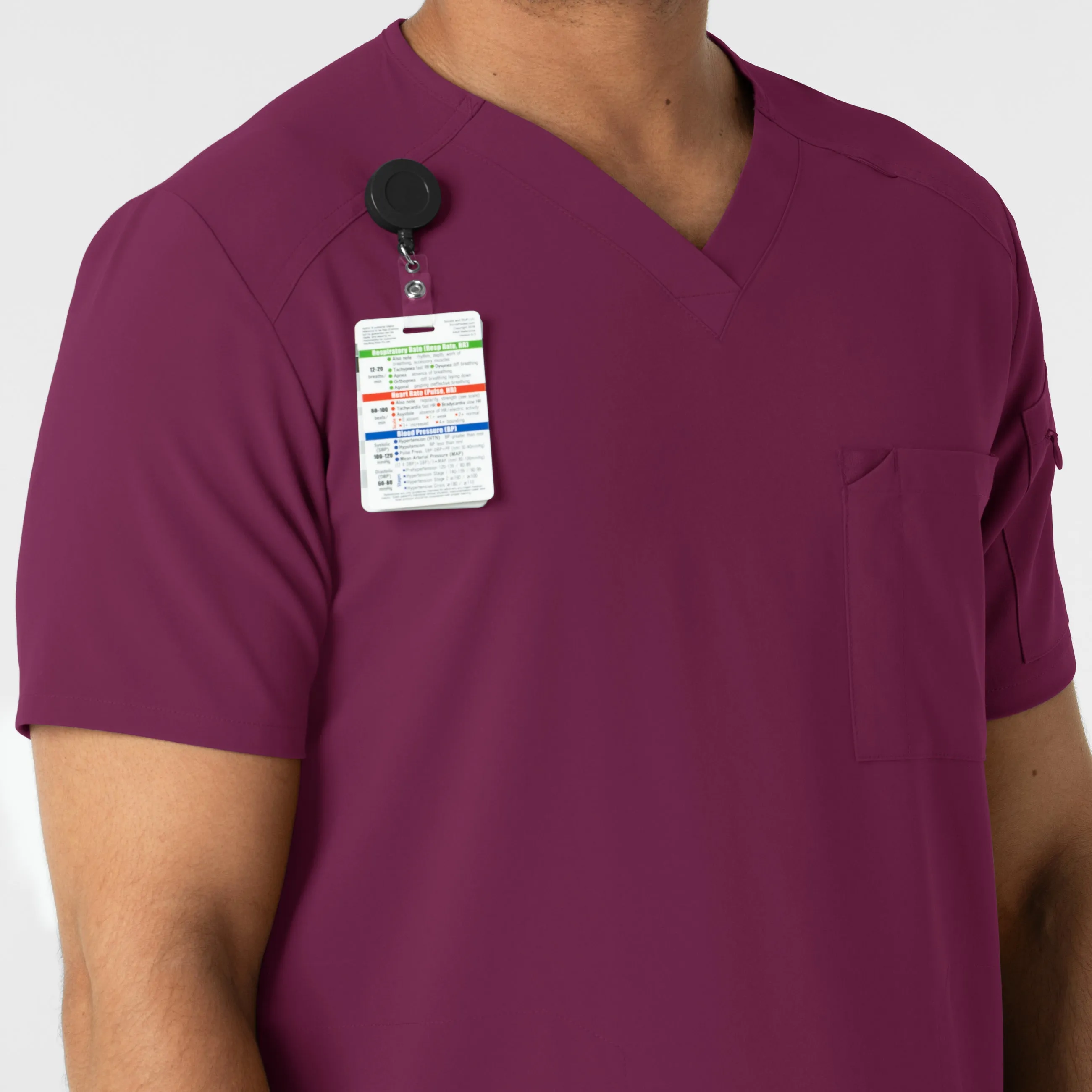 RENEW Men's V-Neck 5 Pocket Scrub Top - Wine