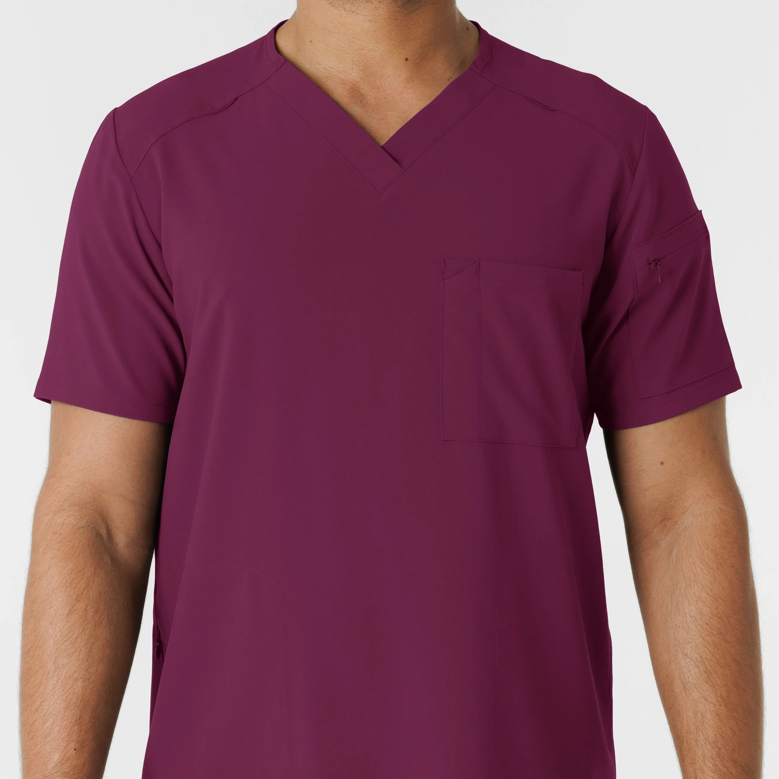 RENEW Men's V-Neck 5 Pocket Scrub Top - Wine