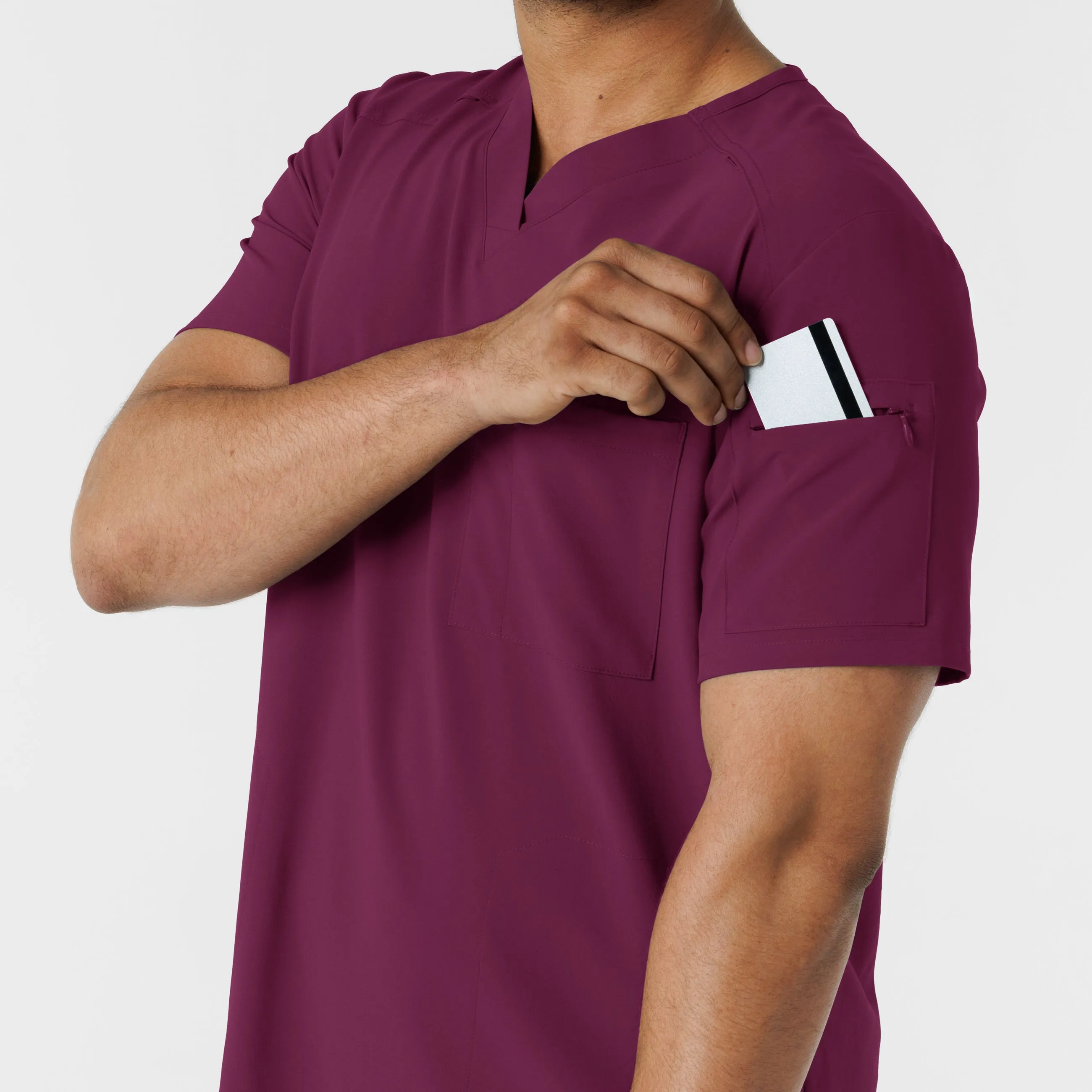 RENEW Men's V-Neck 5 Pocket Scrub Top - Wine