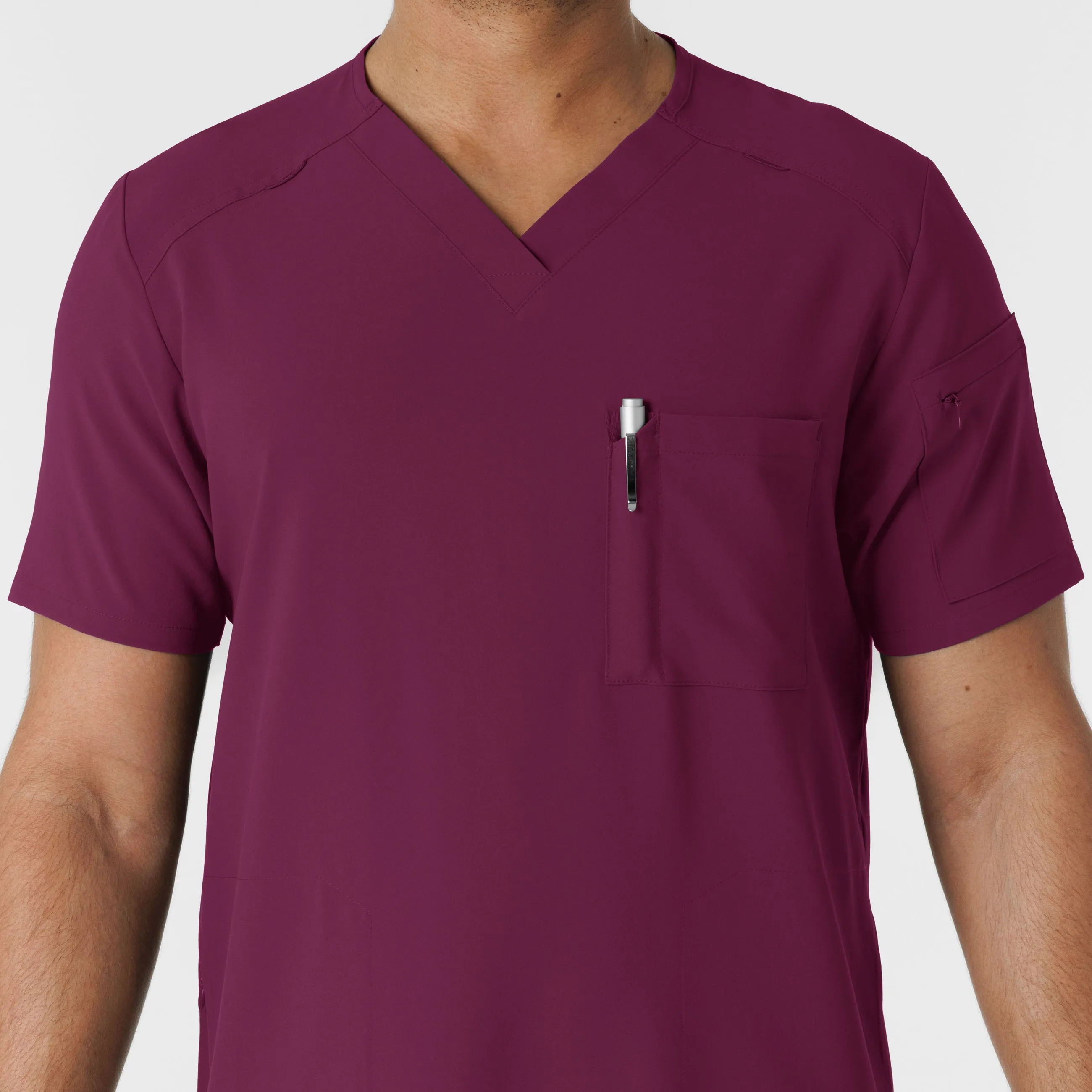 RENEW Men's V-Neck 5 Pocket Scrub Top - Wine