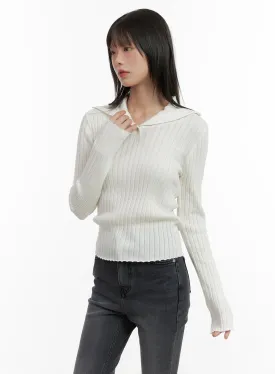 Ribbed Collared Slim Top CG426