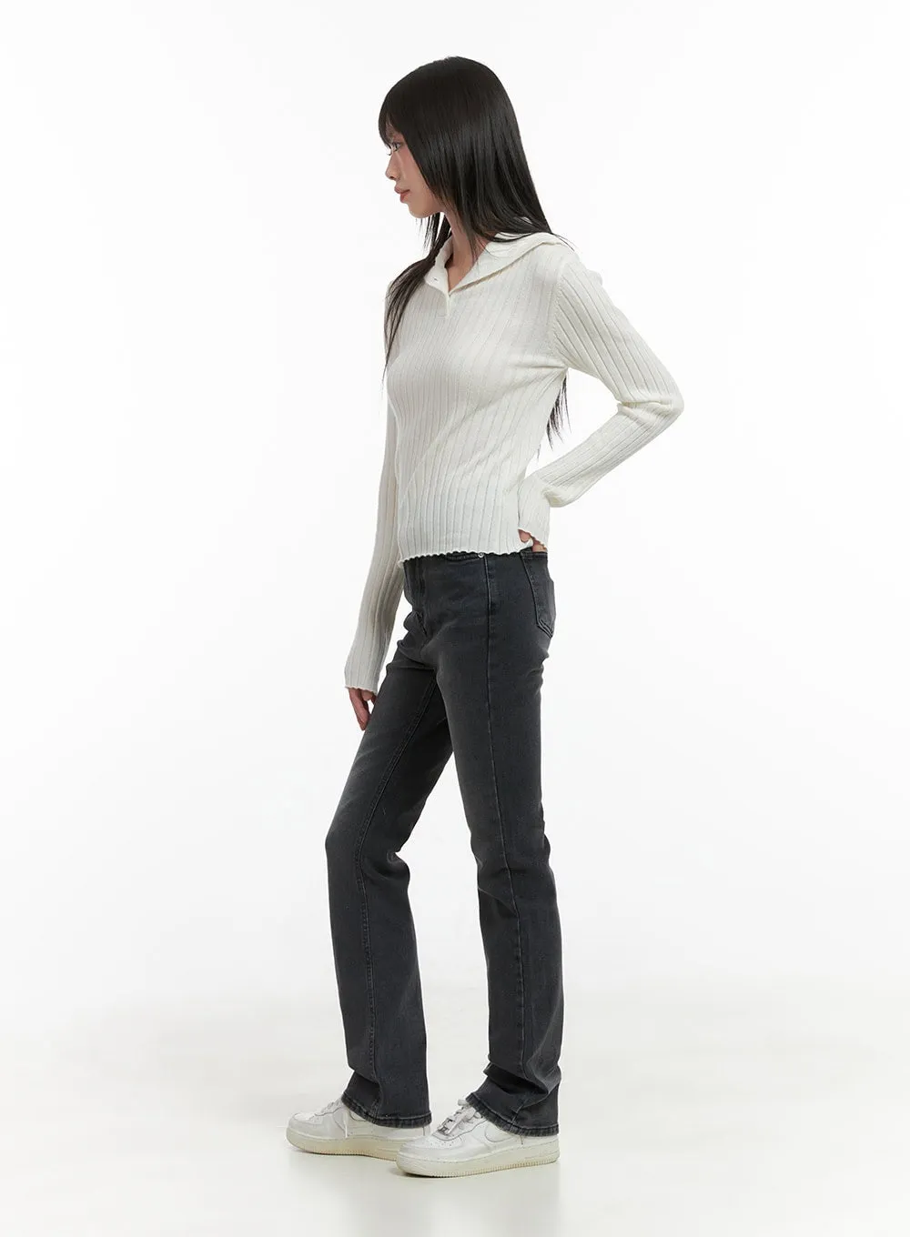 Ribbed Collared Slim Top CG426