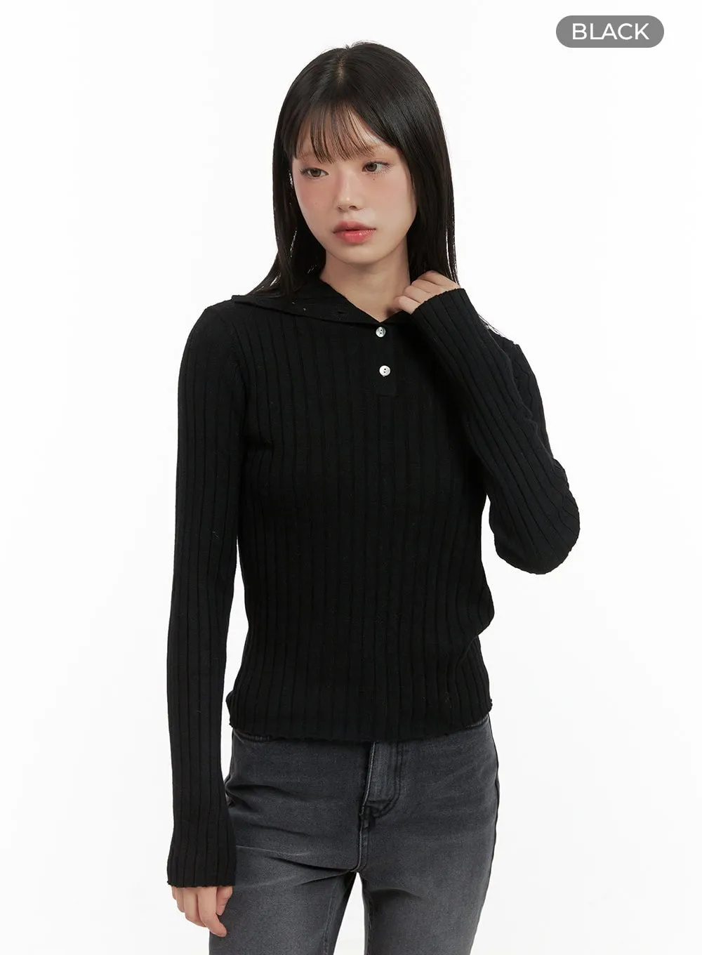 Ribbed Collared Slim Top CG426