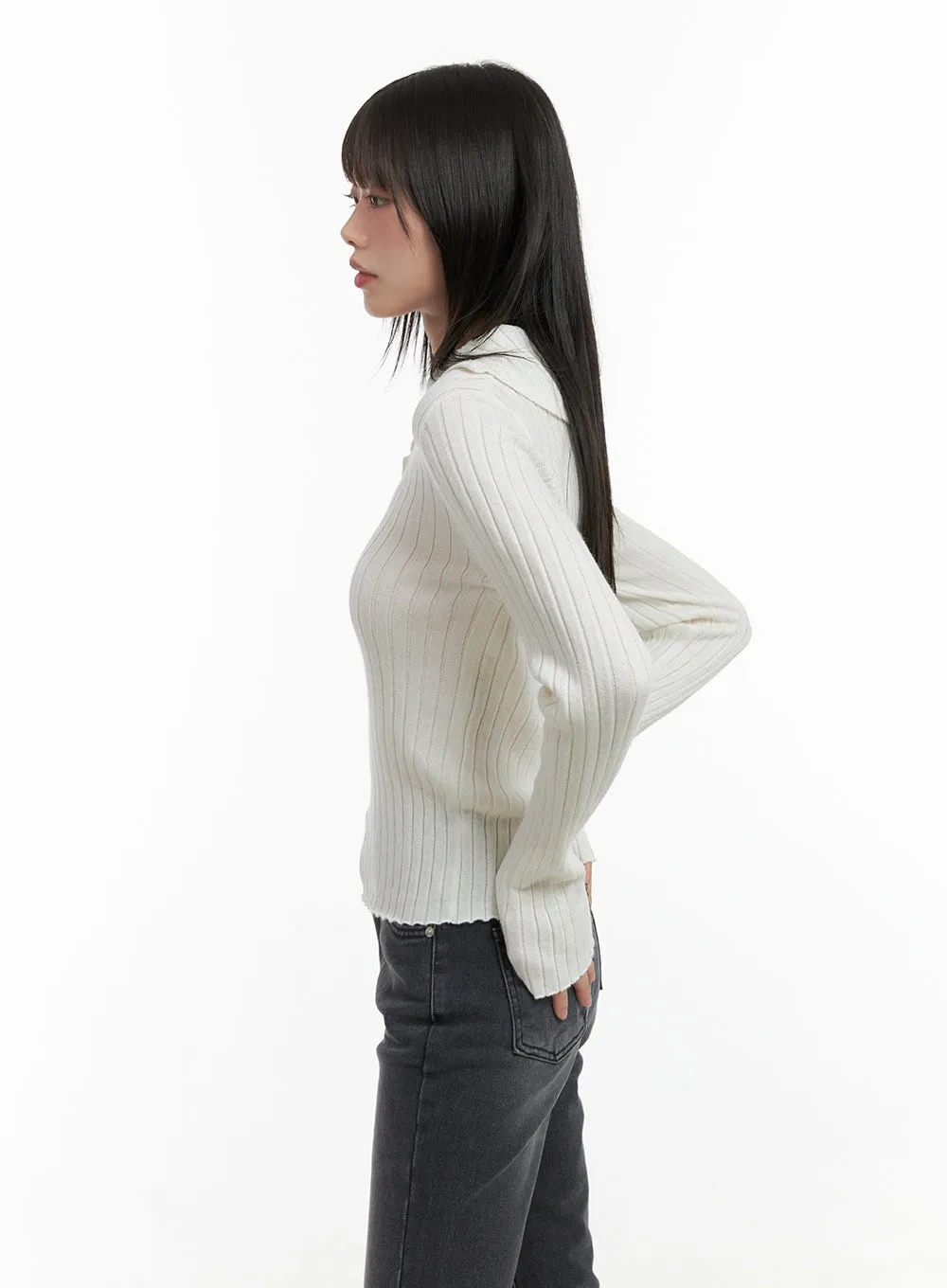 Ribbed Collared Slim Top CG426