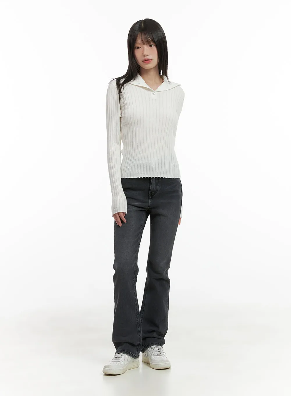 Ribbed Collared Slim Top CG426