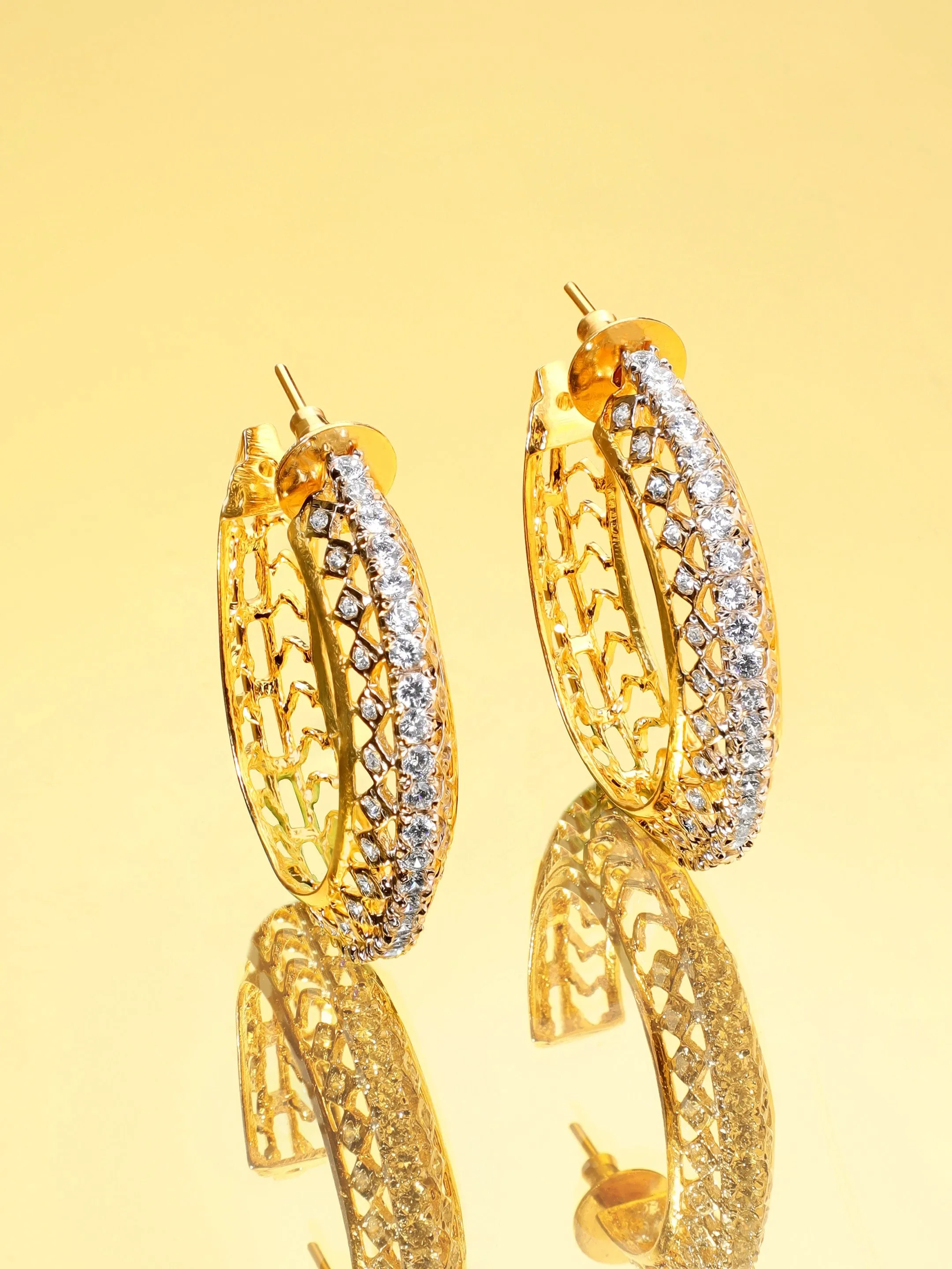 Rubans 22K Gold plated Crystal zirconia Studded Elegant Demi - Fine Hoop Earrings