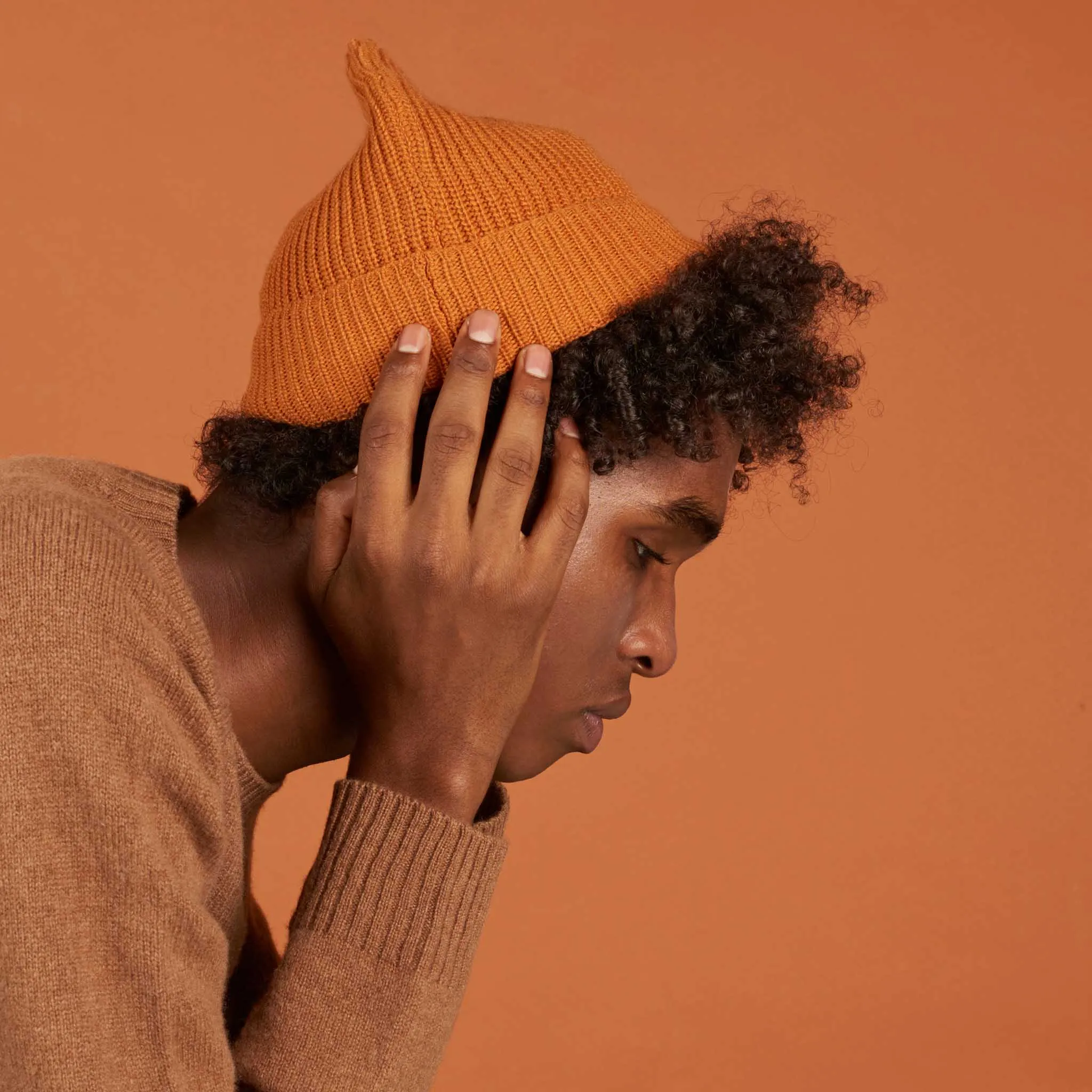 Rust Orange Cashmere Blend Beanie - Small Fit