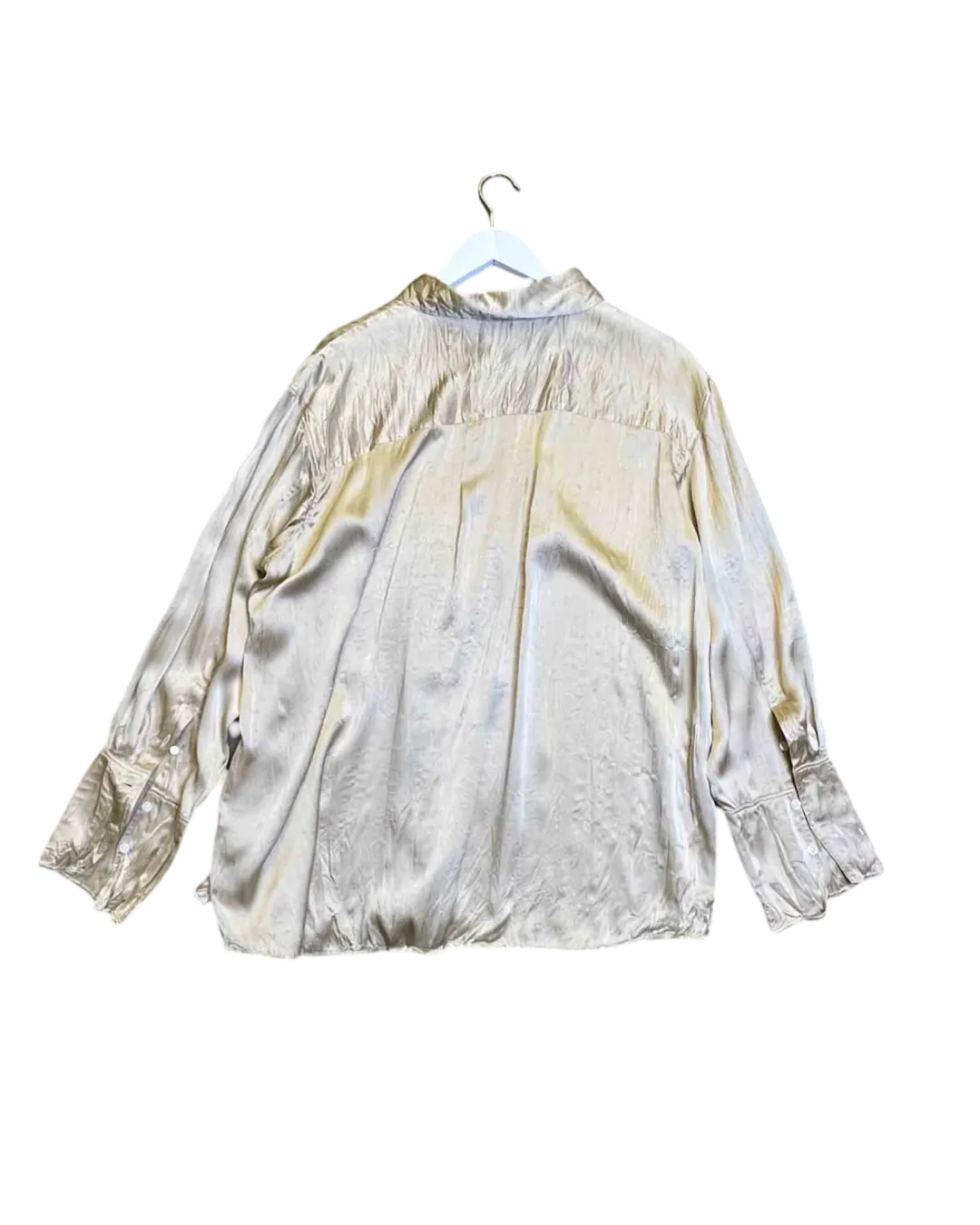 Size M -  Frame Boyfriend 'Pebble' Silk Button Down Shirt