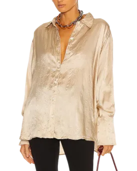 Size M -  Frame Boyfriend 'Pebble' Silk Button Down Shirt