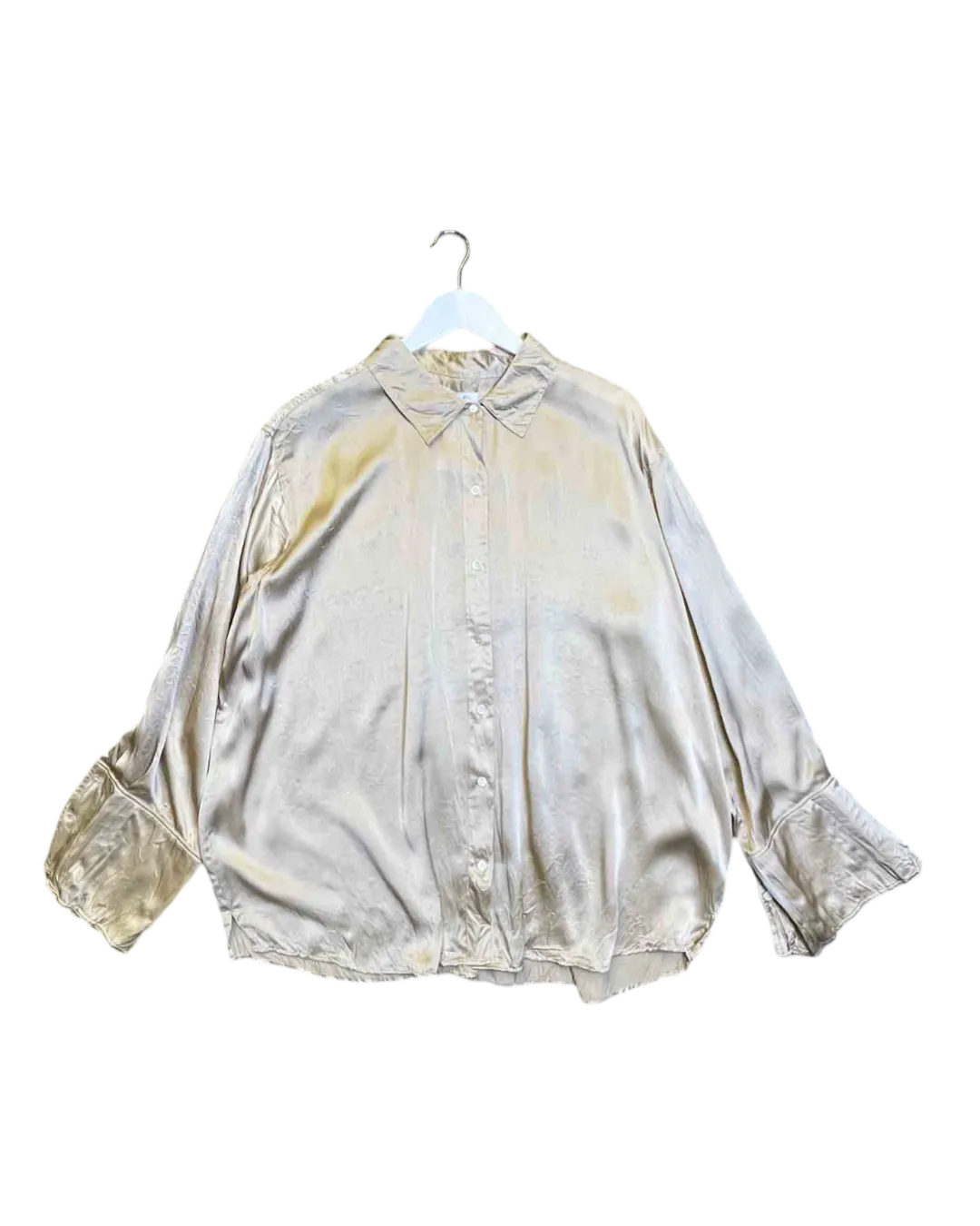 Size M -  Frame Boyfriend 'Pebble' Silk Button Down Shirt