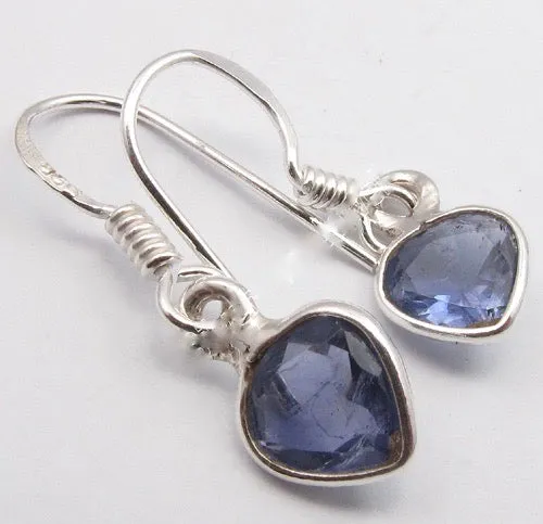 Solid Silver Iolite Mini Reverse Tear-Drop Drop Earrings