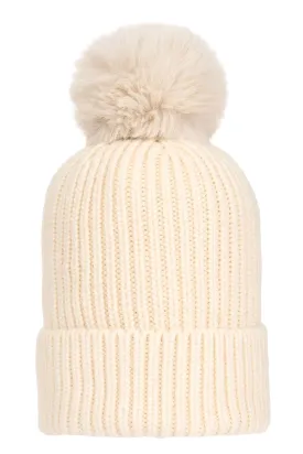 Super Soft Chunky Cashmere Hat with Pom Pom in Cream