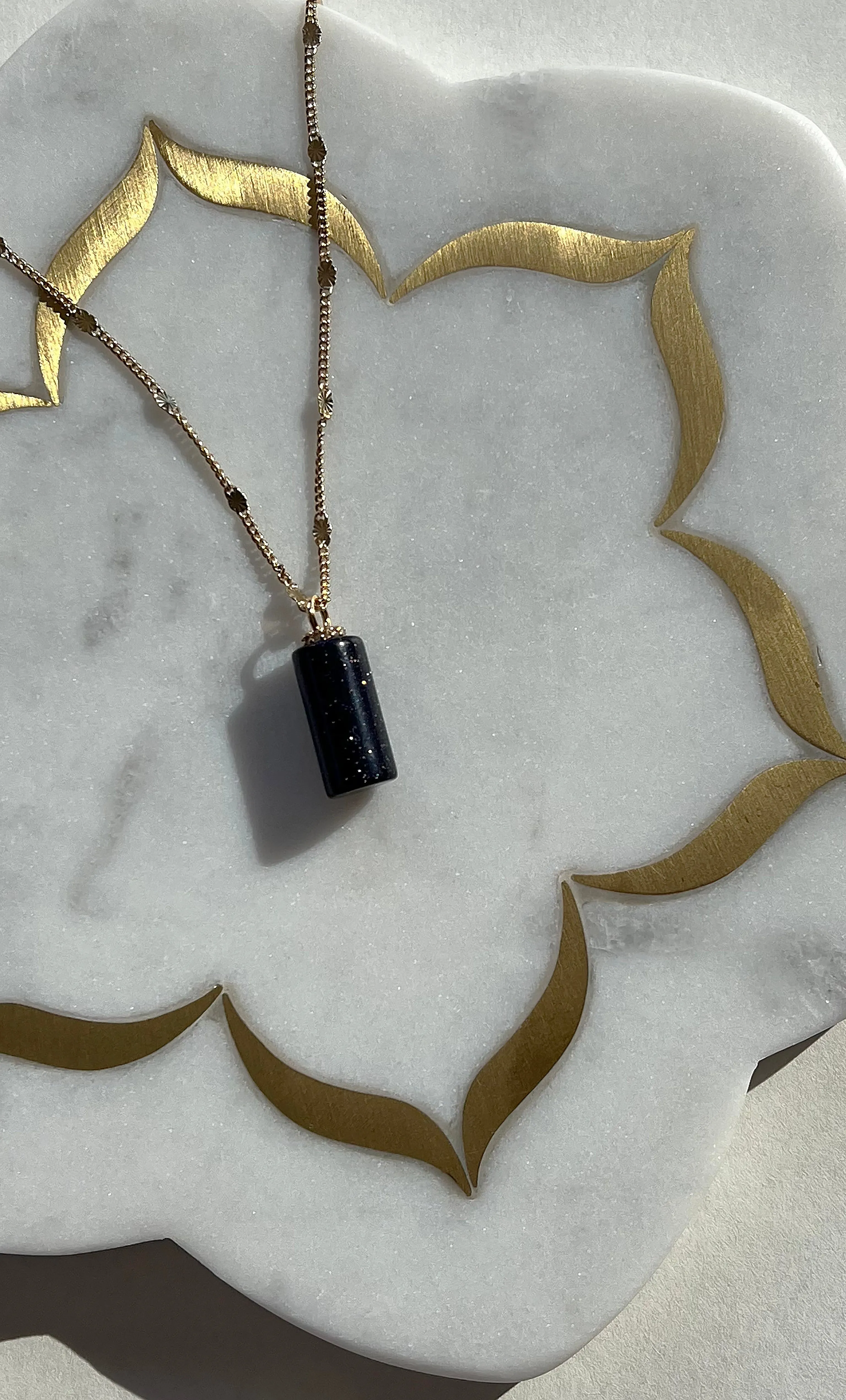 The Tunik Message in a Bottle Charm Necklace - Blue Goldstone